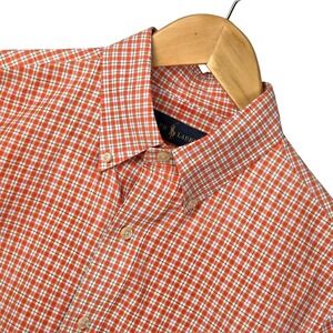 Polo Ralph Lauren Mens Button Down Shirt Size M‎ Orange Plaid Office Casual Prep
